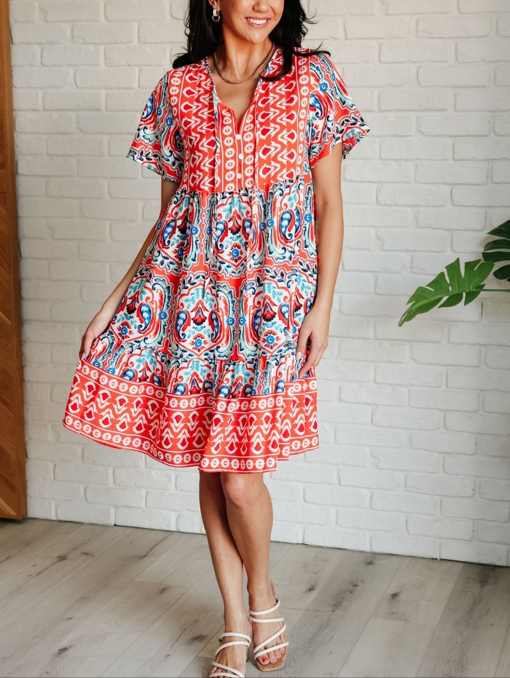 BOHO Printed Short Sleeve Shift Dress
